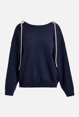 Essentiel Antwerp Dunkelblauer Pullover mit tiefem Rücken