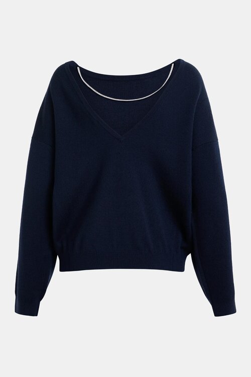 Essentiel Antwerp Dunkelblauer Pullover mit tiefem Rücken