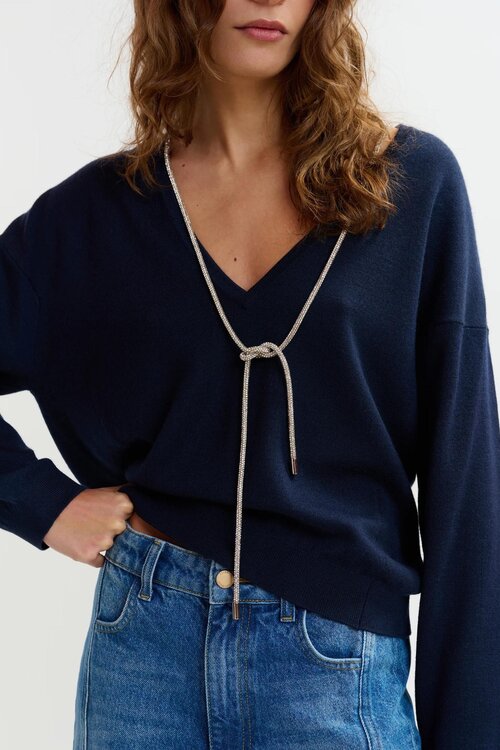 Essentiel Antwerp Dunkelblauer Pullover mit tiefem Rücken