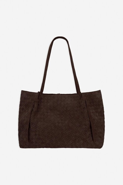 Studio AR by Arma Dunkelbraune Liandra Woven Gritty Suede Tasche