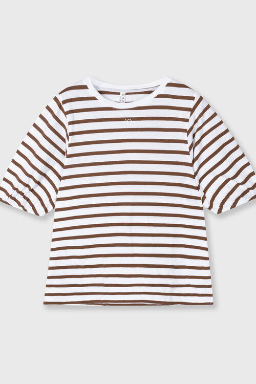 10Days Weiß/dunkel Trüffel Ballon T-Shirt Streifen