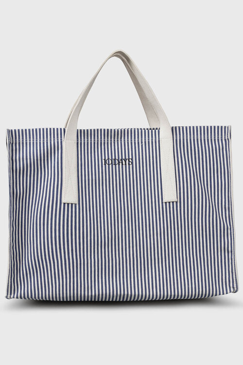 10Days Weißer Blauer Canvas-Shopper mit Streifen