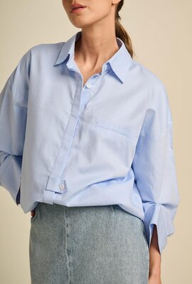 March23 Sky Blue Bluse Poplin Streifen