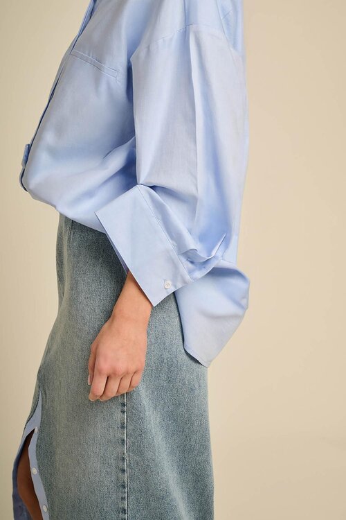 March23 Sky Blue Bluse Poplin Streifen