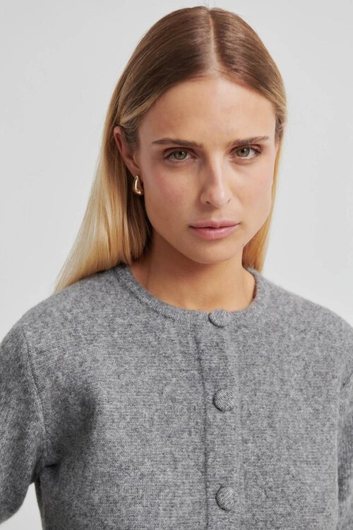 Second Female Graumelange Hiva Peplum Strickjacke