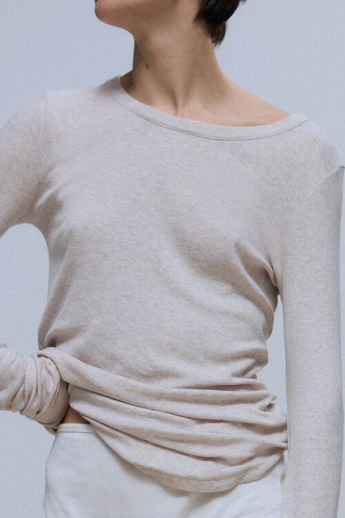 Neeve Beiges Rippenshirt mit langen Ärmeln