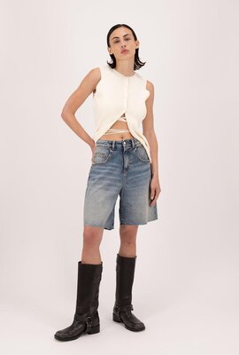 Icon Denim Gewaschene blaue Shorts mit weitem Bein