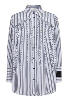 Haute L'Amitie Blau/Weiß Gestreiftes Fransenhemd