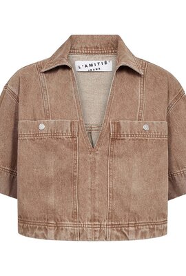 Haute L'Amitie Camel Drew Denim Top