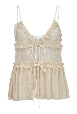 Haute L'Amitie Sand New Lace Tie Top