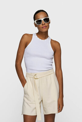 10Days Weißes Tanktop mit Ripp-Perlen