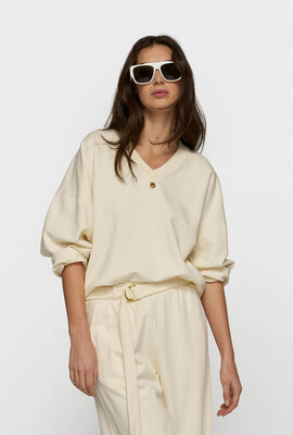 10Days Vanillepullover mit V-Ausschnitt aus Fleece