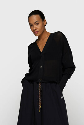 10Days Schwarze V-Ausschnitt-Cardigan aus Mesh