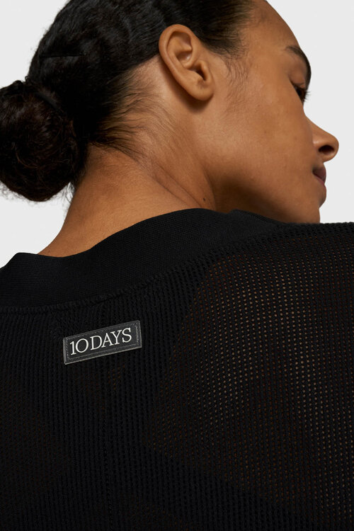 10Days Schwarze V-Ausschnitt-Cardigan aus Mesh