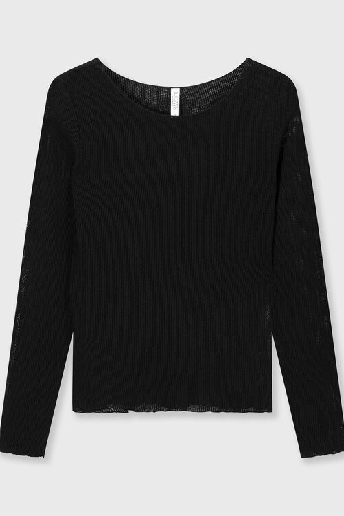 10Days Schwarzes langärmeliges Mesh-Shirt