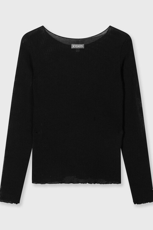 10Days Schwarzes langärmeliges Mesh-Shirt