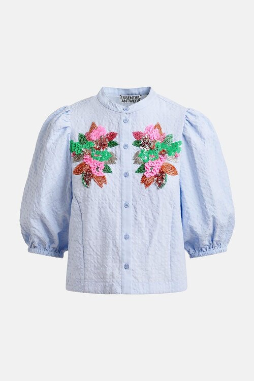 Essentiel Antwerp Blaue Bluse Kurzer Ärmel