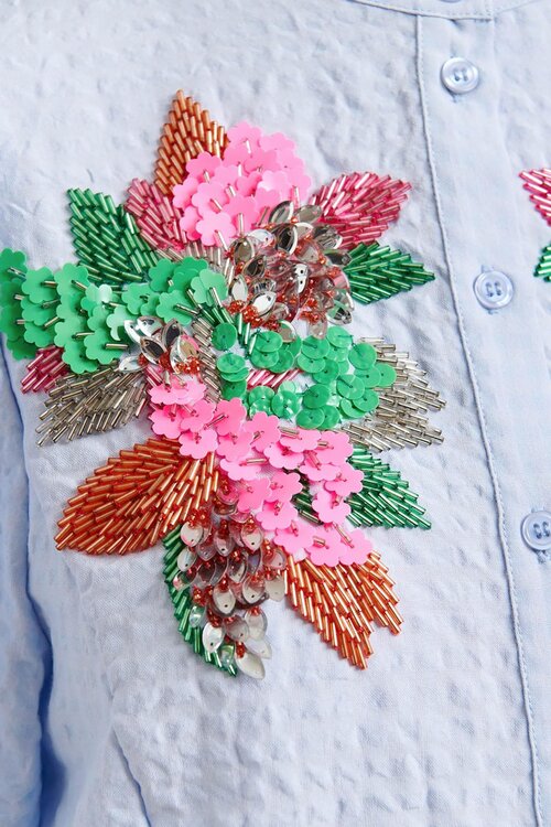 Essentiel Antwerp Blaue Bluse Kurzer Ärmel