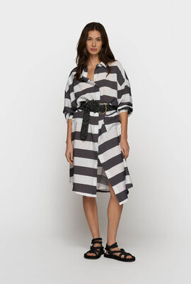 10Days Braun/Weißes A-Linien-Kleid mit Streifen