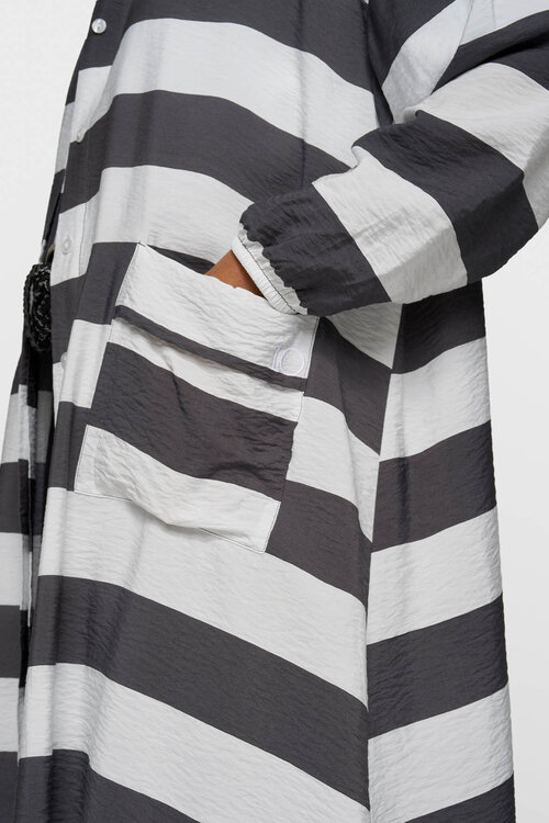 10Days Braun/Weißes A-Linien-Kleid mit Streifen