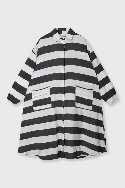 10Days Braun/Weißes A-Linien-Kleid mit Streifen