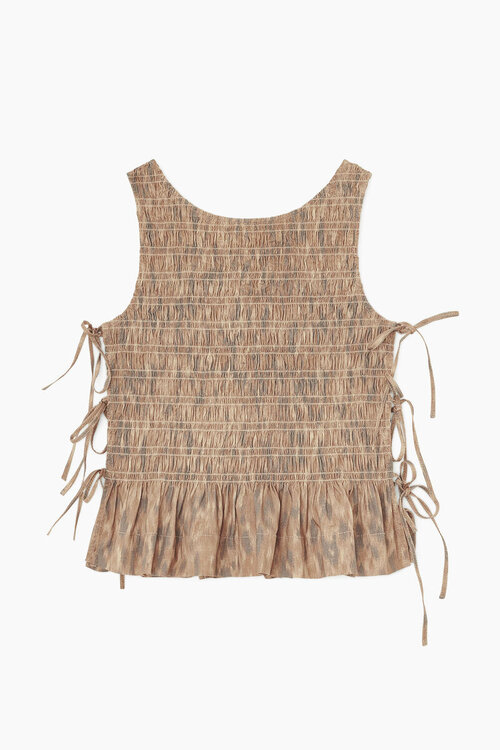 Ganni Camel Smocket Tie Top