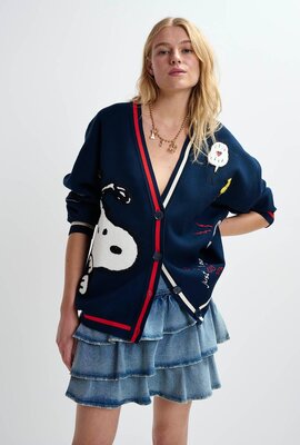 Essentiel Antwerp Dunkelblauer Snoopy Embo Cardigan