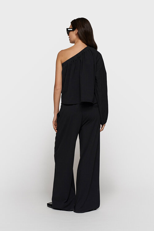 10Days Schwarzes One-Shoulder-Top aus Leinen