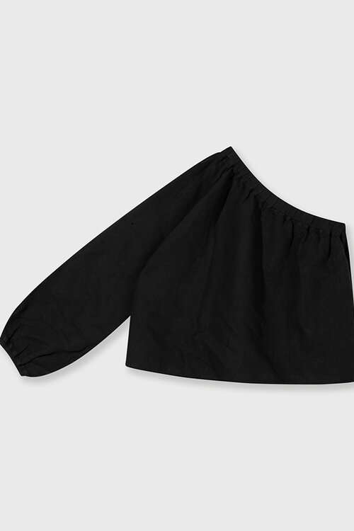 10Days Schwarzes One-Shoulder-Top aus Leinen