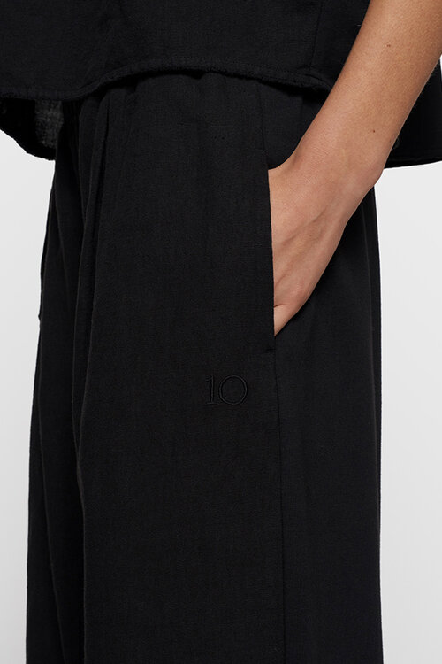 10Days Schwarze fließende Leinenhose