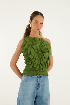 Farm Rio Grüne One-Shoulder-Bluse
