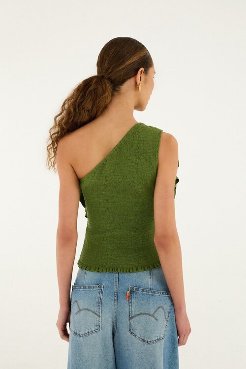 Farm Rio Grüne One-Shoulder-Bluse