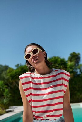 By Bar Rote Diede Streifenoberteil