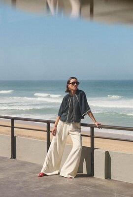 By Bar Creme Benji Nadelstreifenhose