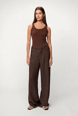 Lois Jeans Braune Marlene Leinenhose mit weitem Bein