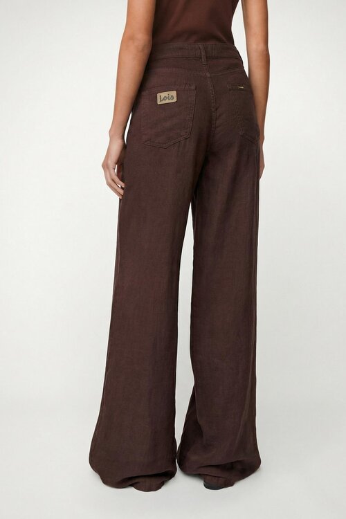 Lois Jeans Braune Marlene Leinenhose mit weitem Bein