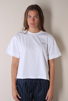 Haute L'Amitie Weißes Crop-T-Shirt mit Rundhalsausschnitt
