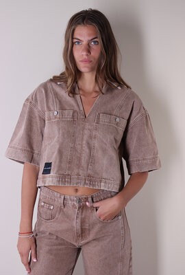 Haute L'Amitie Camel Drew Denim Top
