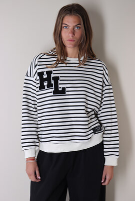 Haute L'Amitie Off White Streifenanwendung Pullover