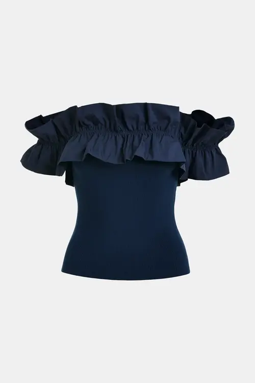 Essentiel Antwerp Indigo dunkelblaue Off-Shoulder-Top
