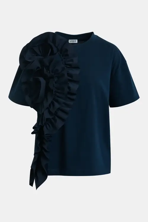 Essentiel Antwerp Marineblaues T-Shirt mit Blume