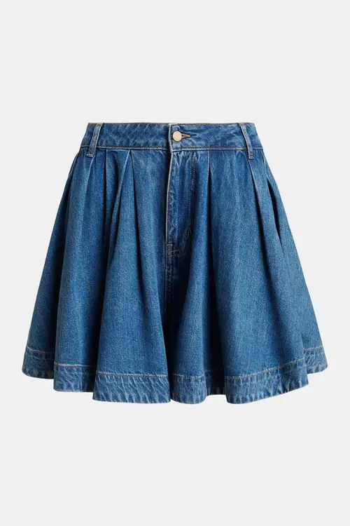 Essentiel Antwerp Blaue plissierte Jeansshorts