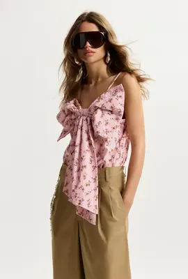 Essentiel Antwerp Rosa Blumentop mit Schleife