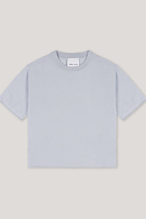 L'Ame de Julie Hellblaues Strick-T-Shirt 100% Kaschmir