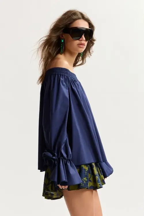 Essentiel Antwerp Marineblaues schulterfreies Top