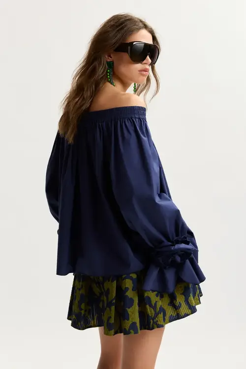 Essentiel Antwerp Marineblaues schulterfreies Top