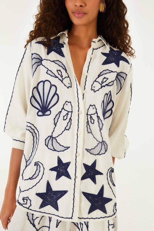Farm Rio Off White Fresh Fish Bluse