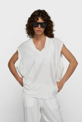 10Days V-Ausschnitt-Knitterbluse Ecru