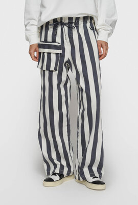 10Days Ecru/blaue gerade geschnittene Hose mit Streifen