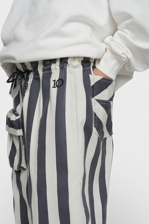 10Days Ecru/blaue gerade geschnittene Hose mit Streifen